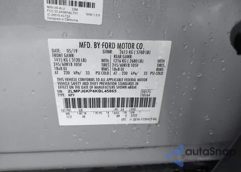 2019 Lincoln Nautilus Select z USA, uszkodzony, nr VIN 2LMPJ6KP4KBL45865